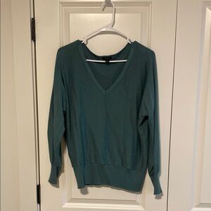 Ann Taylor Factory Teal V-Neck Sweater Lightweight Knit